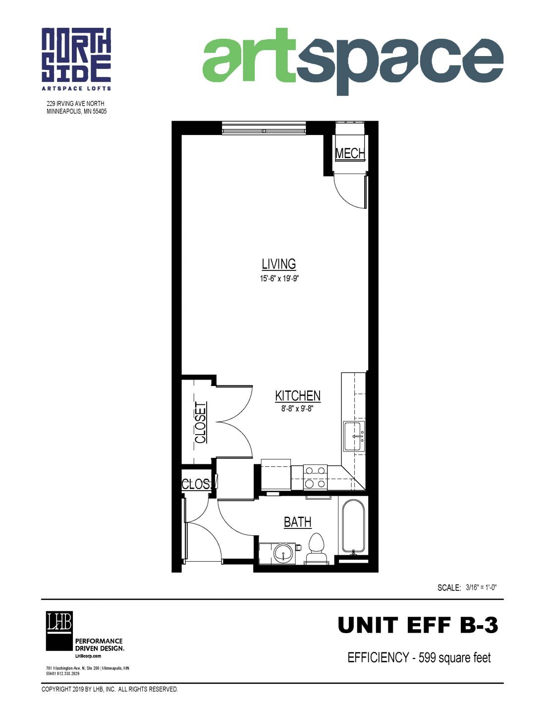 Efficiency Floor Plan for Unit EFF B-3.