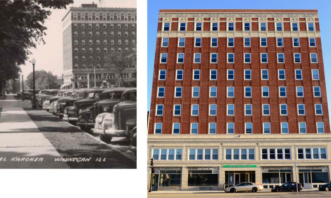Then and now of the Karcher Artspace Lofts (2012) in Waukegan, IL.