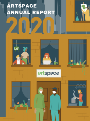 illustration of people looking out of the window of an Artspace building