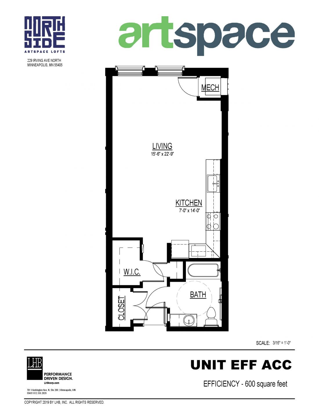 Efficiency Floor Plan for Unit EFF ACC.