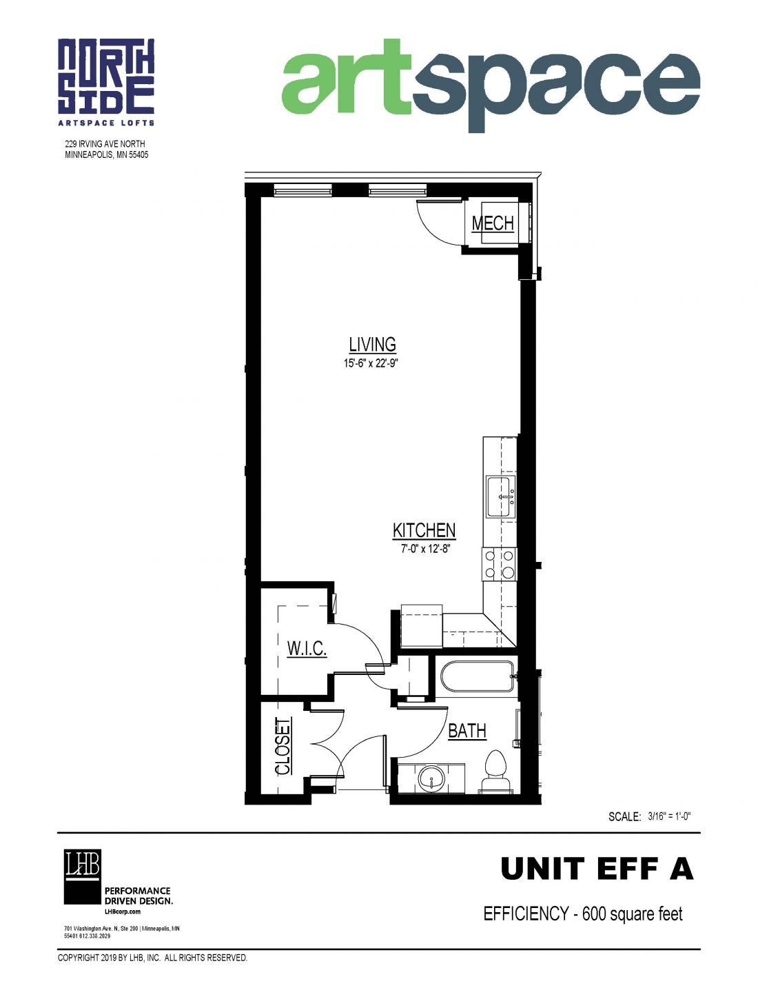 Efficiency Floor Plan for Unit EFF A.