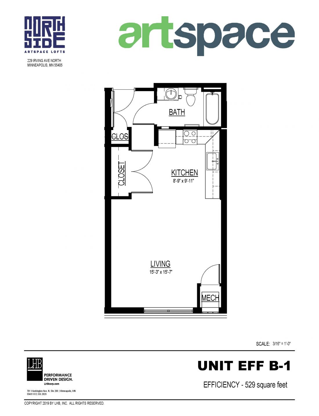 Efficiency Floor Plan for Unit EFF B-1.