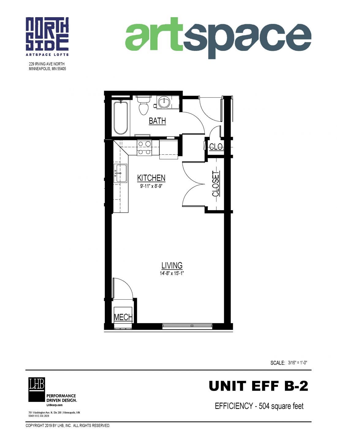 Efficiency Floor Plan for Unit EFF B-2.