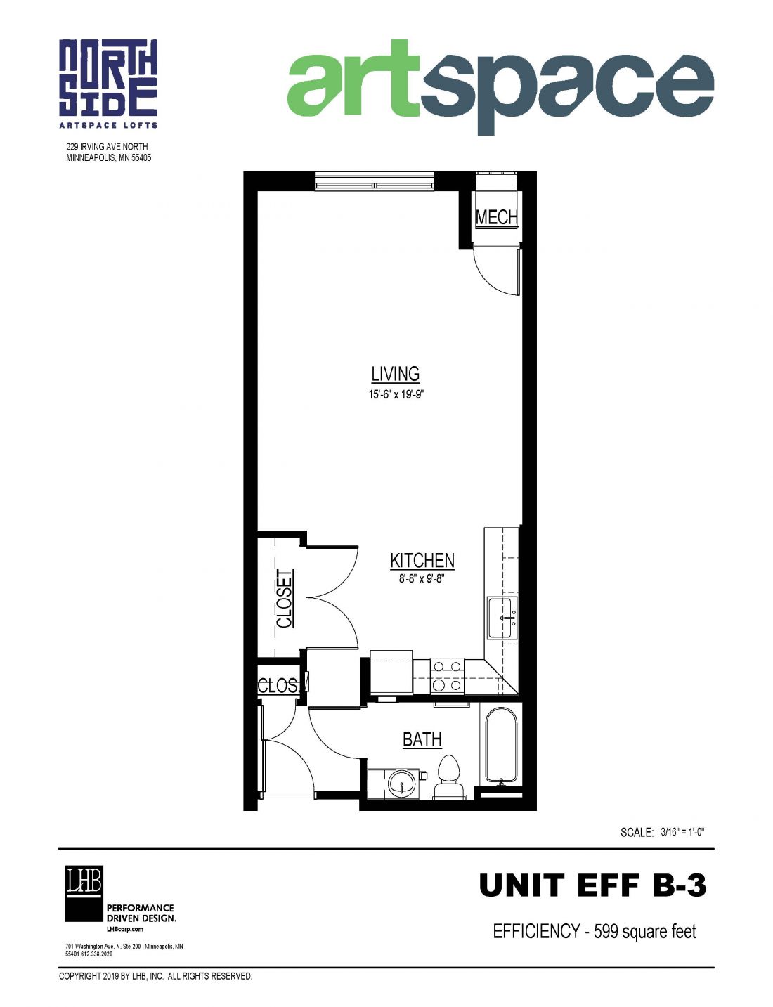 Efficiency Floor Plan for Unit EFF B-3.