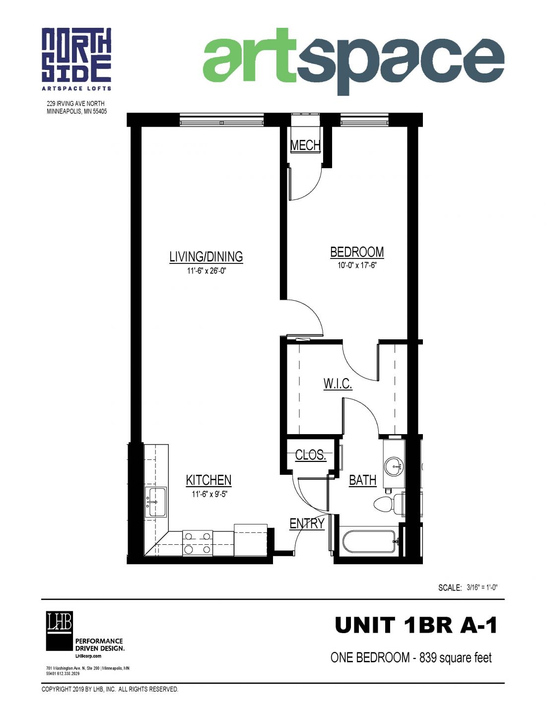 1 Bedroom Floor Plan for Unit 1BR A-1.