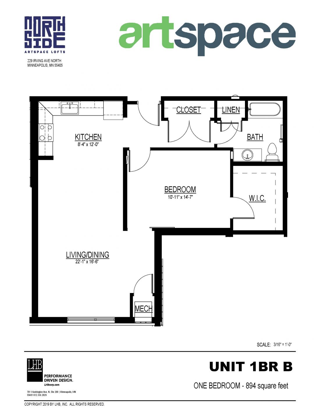 1 Bedroom Floor Plan for Unit 1BR B.