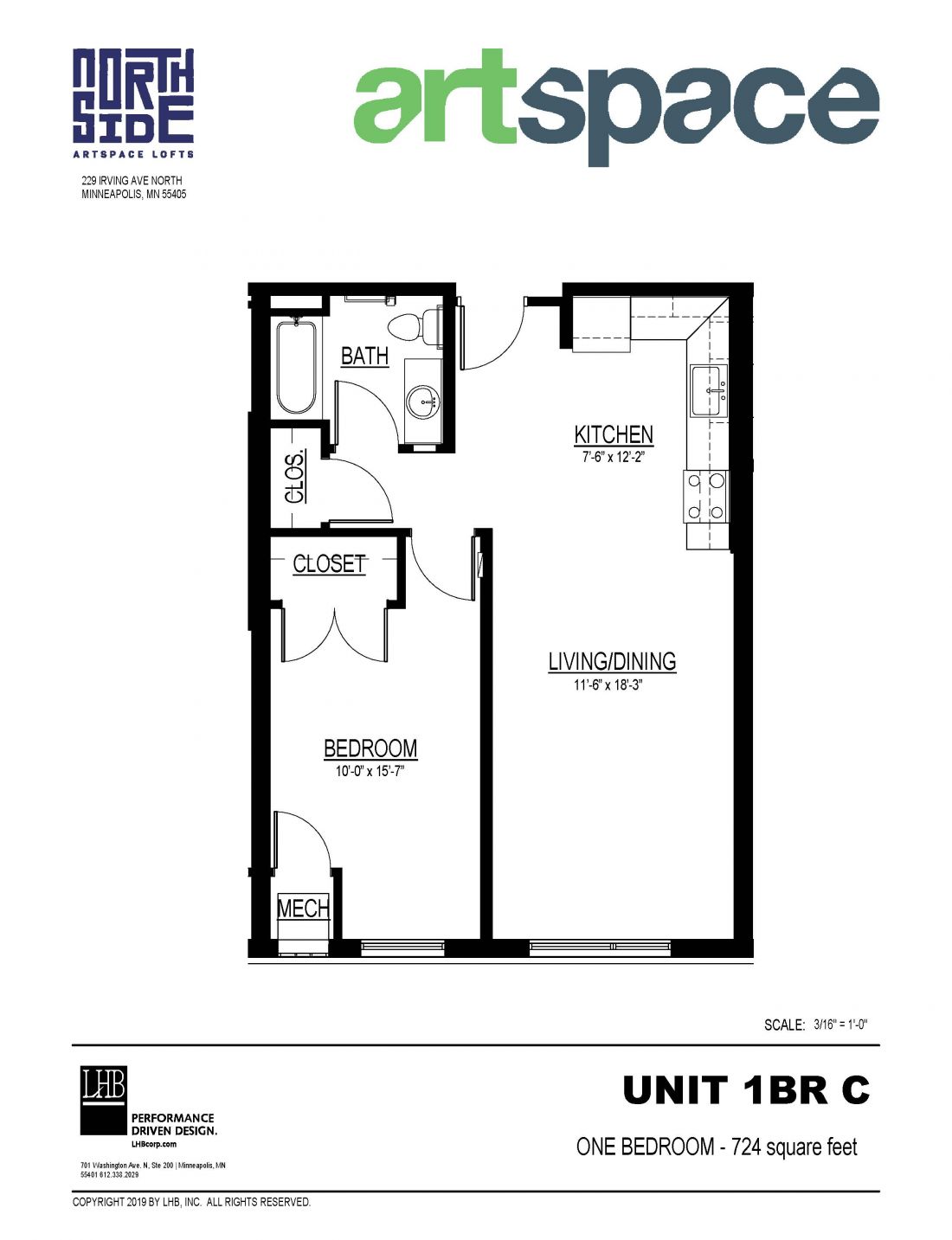 1 Bedroom Floor Plan for Unit 1BR C.