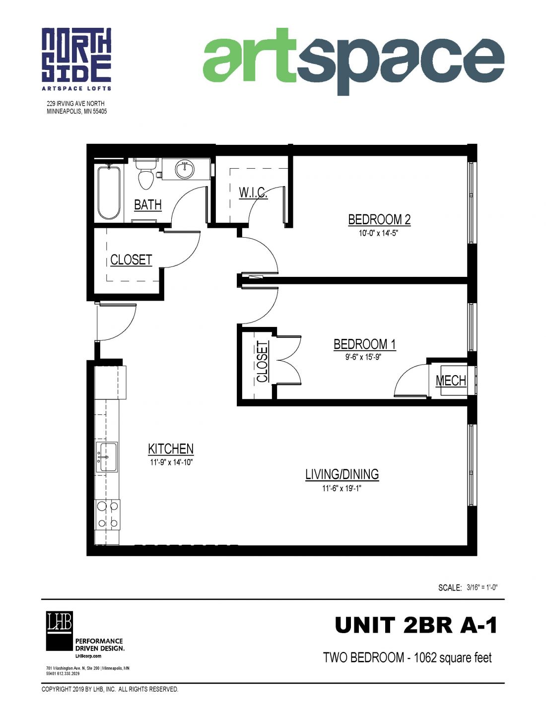 2 Bedroom Floor Plan for Unit 2BR A-1.