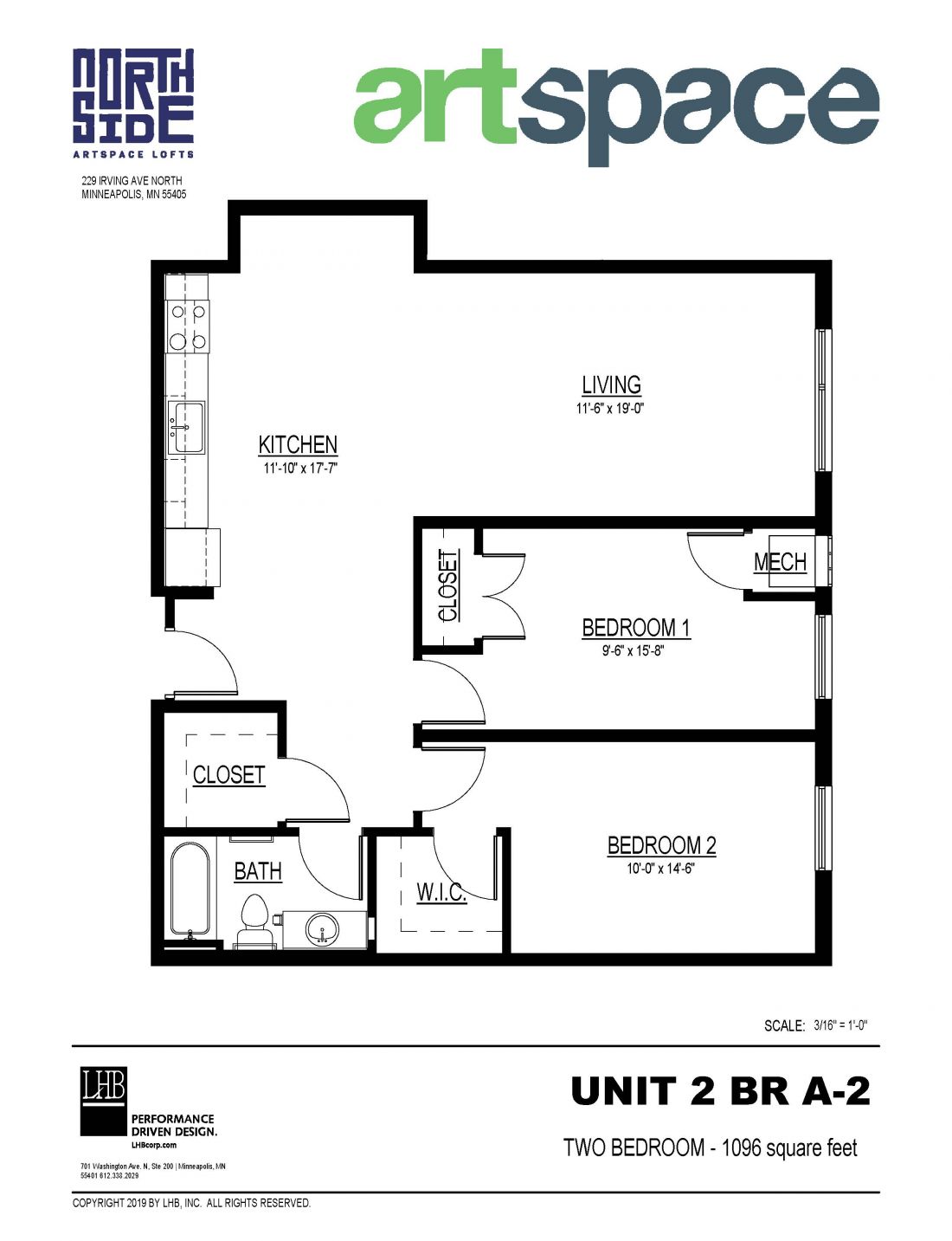 2 Bedroom Floor Plan for Unit 2BR A-2.