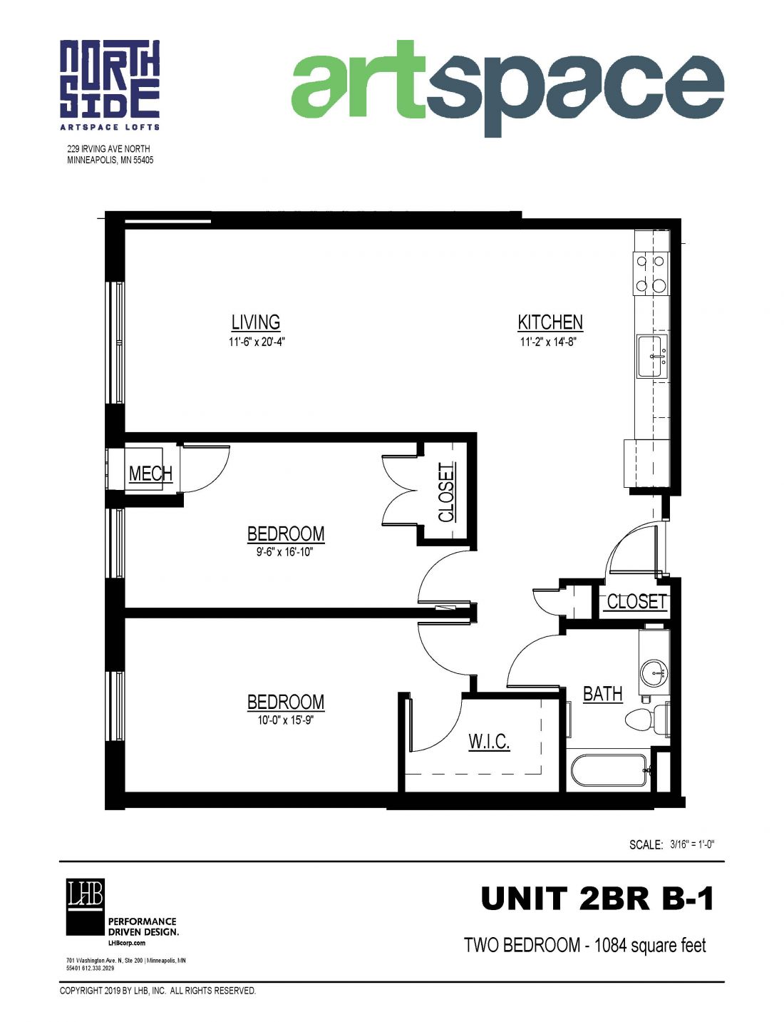 2 Bedroom Floor Plan for Unit 2BR B-1.