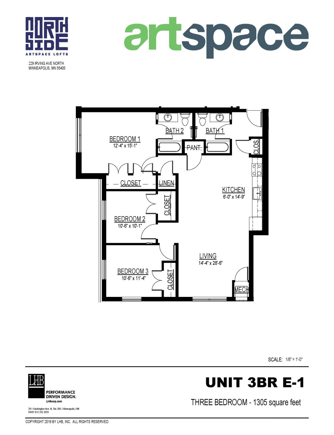 3 Bedroom Floor Plan for Unit 3BR E-1.