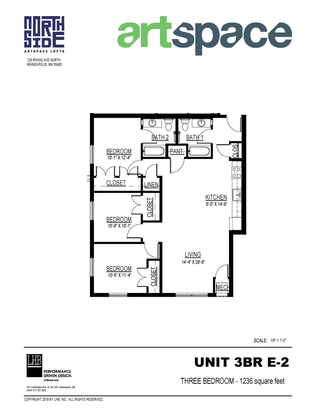 3 Bedroom Floor Plan for Unit 3BR E-2.