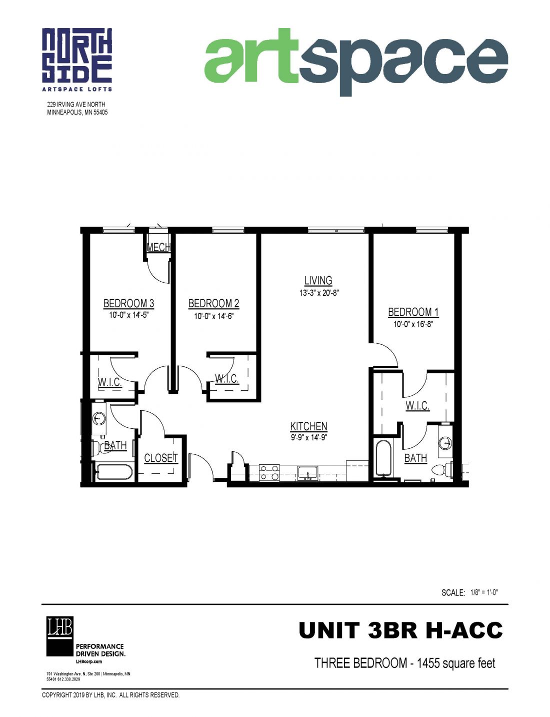 3 Bedroom Floor Plan for Unit 3BR H-ACC.