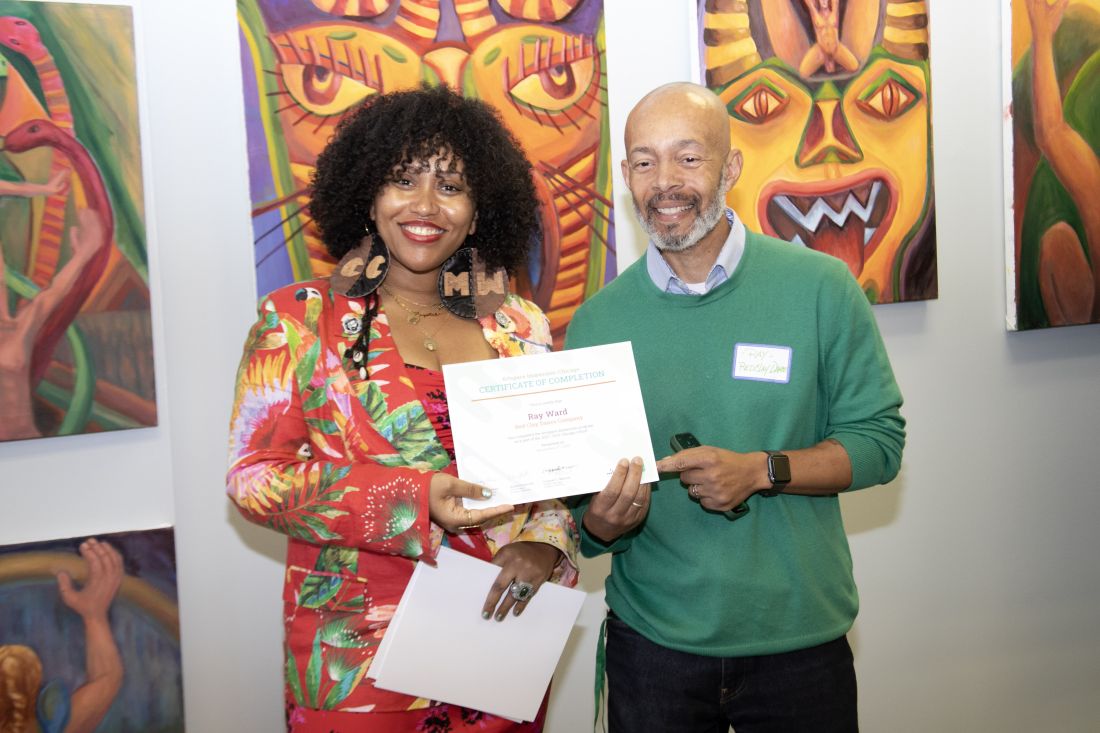 Ray Ward with certificate of completion for Artspace Immersion: Chicago.