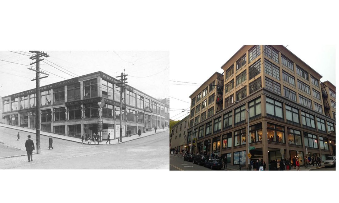 Then and now of the Tashiro Kaplan Artist Lofts (2004) in Seattle, WA.