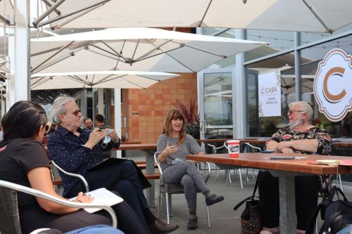 At the Make it in Napa meeting, attendees listen to Jordan Felling, a founder of Napa Makes. 