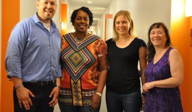 Four Artspace Staff Members, from Left to Right: Jeremy Staab, Shaela Wilson, Becky Carlson St. Clair, and Naomi Chu