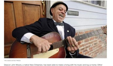 Deacon John Moore, a native New Orleanian, has been able to make a living with his music and buy a home. Other musicians struggle to pay the rent.