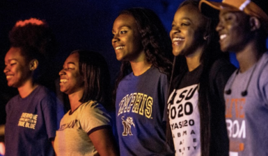 Youth Actors lined up right before they take a bow on stage