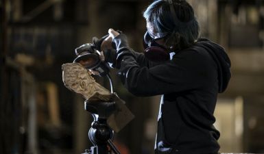 CAFAC artist Jessica Bergman Tank works on her piece